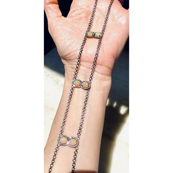 Sterling Silver .925 3 Chain Choker Real Opal And DIAMONDS. BEAUTIFUL!! Omg - Picture 6 of 14